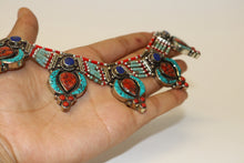Load image into Gallery viewer, Sterling Silver Turquoise Coral and Lapis Lazuli Tibetan Necklace Handcrafted from Nepal