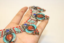 Load image into Gallery viewer, Sterling Silver Turquoise Coral and Lapis Lazuli Tibetan Necklace Handcrafted from Nepal