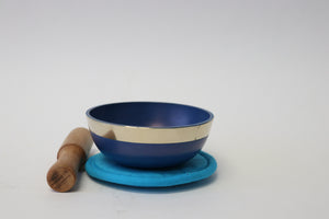 Portable Blue Singing Bowl Gift Set with Mallet and Cushion Handcrafted from Nepal