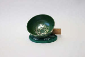 Portable Green Singing Bowl Gift Set with Mallet and Cushion Handcrafted from Nepal