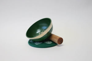 Portable Green Singing Bowl Gift Set with Mallet and Cushion Handcrafted from Nepal