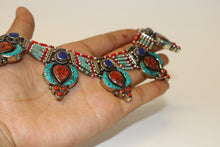 Load image into Gallery viewer, Sterling Silver Turquoise Coral and Lapis Lazuli Tibetan Necklace Handcrafted from Nepal
