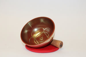 Portable Red Singing Bowl Gift Set with Mallet and Cushion Handcrafted from Nepal